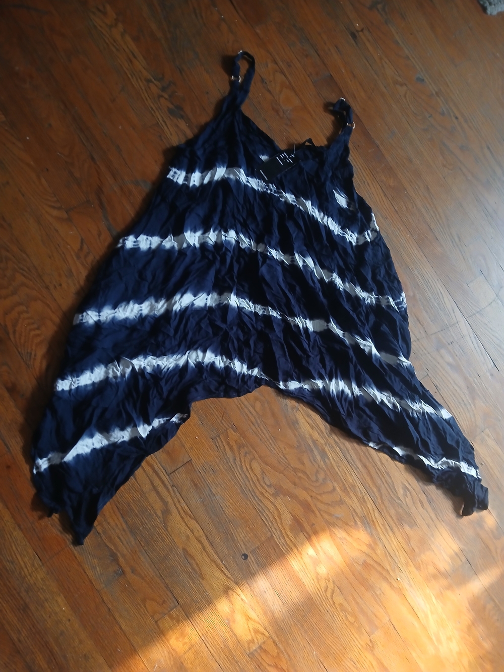 Navy and White Tie-Dye Handkerchief Hem Tank 3xl Nwt Rayon